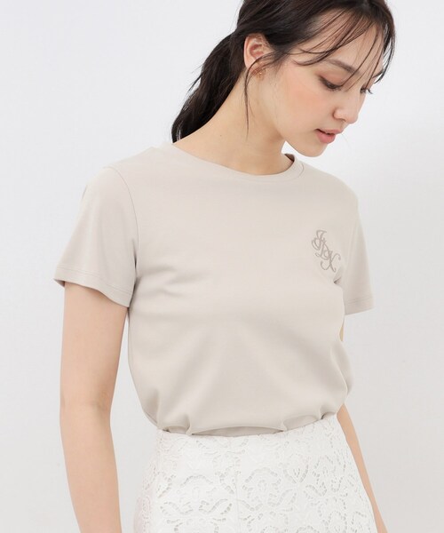 装飾されたコットンTシャツ セール】UV エンブレム刺繍コットンTシャツ【接触冷感/洗濯機