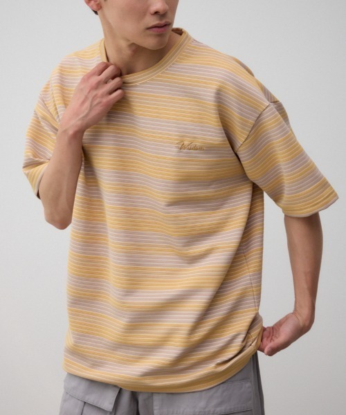 AZUL by moussy（アズールバイマウジー）の「リップルジャガードボーダービッグTシャツ（Tシャツ/カットソー・メンズ・ブルー系その他/ベージュ系その他/ホワイト系その他・FREE）」の3枚目の写真
