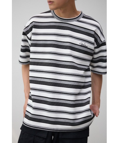 AZUL by moussy（アズールバイマウジー）の「リップルジャガードボーダービッグTシャツ（Tシャツ/カットソー・メンズ・ブルー系その他/ベージュ系その他/ホワイト系その他・FREE）」の4枚目の写真