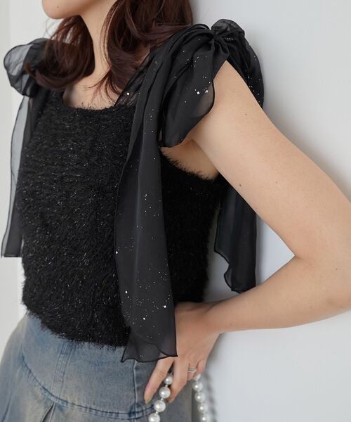 MAJESTIC LEGON（マジェスティックレゴン）の「ラメリボンプードルビスチェ（キャミソール・レディース・ホワイト系その他/ピンク/ライトグレー/ブラック/グレー系その他・MEDIUM）」の3枚目の写真