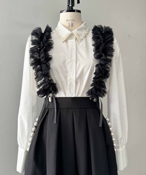 PICCIN（ピッチン）の「チュールフリルサスペンダー（2本組）（サスペンダー・レディース・オフホワイト/ブラック・FREE）」の12枚目の写真