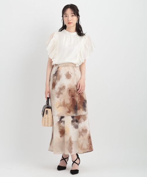 Andemiu（アンデミュウ）の「シアーラッフルスタンドブラウス136089（シャツ/ブラウス・レディース・オレンジ/ブラック/オフホワイト・FREE）」の5枚目の写真