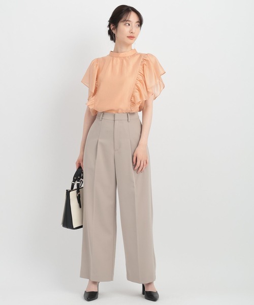 Andemiu（アンデミュウ）の「シアーラッフルスタンドブラウス136089（シャツ/ブラウス・レディース・オレンジ/ブラック/オフホワイト・FREE）」の6枚目の写真