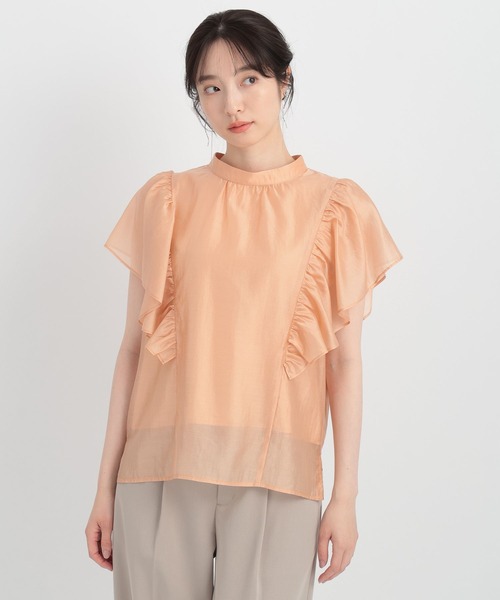 Andemiu（アンデミュウ）の「シアーラッフルスタンドブラウス136089（シャツ/ブラウス・レディース・オレンジ/ブラック/オフホワイト・FREE）」の7枚目の写真