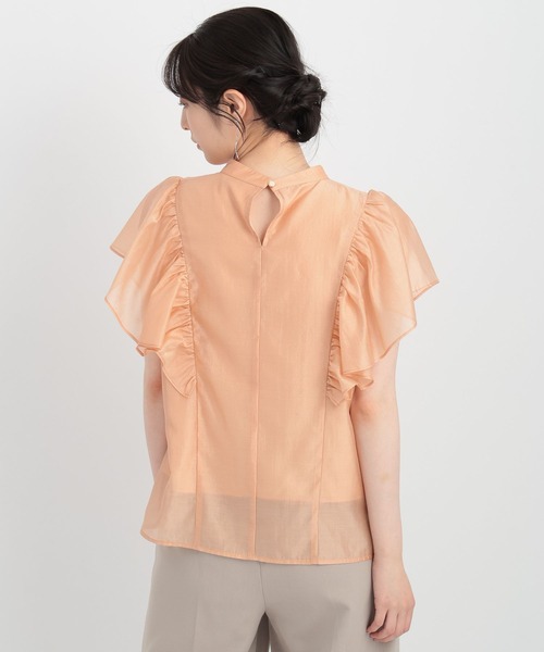 Andemiu（アンデミュウ）の「シアーラッフルスタンドブラウス136089（シャツ/ブラウス・レディース・オレンジ/ブラック/オフホワイト・FREE）」の9枚目の写真