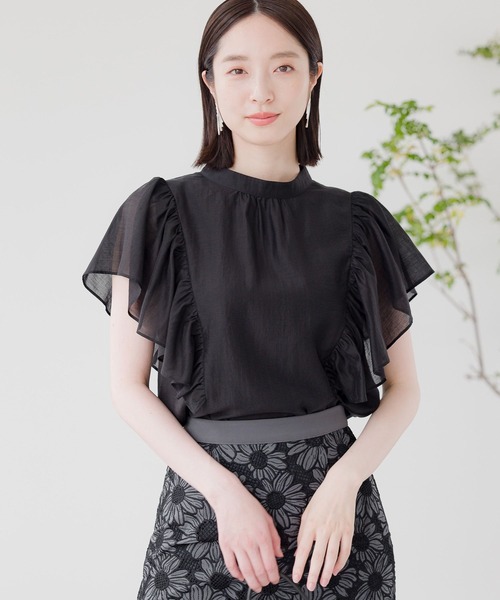 Andemiu（アンデミュウ）の「シアーラッフルスタンドブラウス136089（シャツ/ブラウス・レディース・オレンジ/ブラック/オフホワイト・FREE）」の21枚目の写真