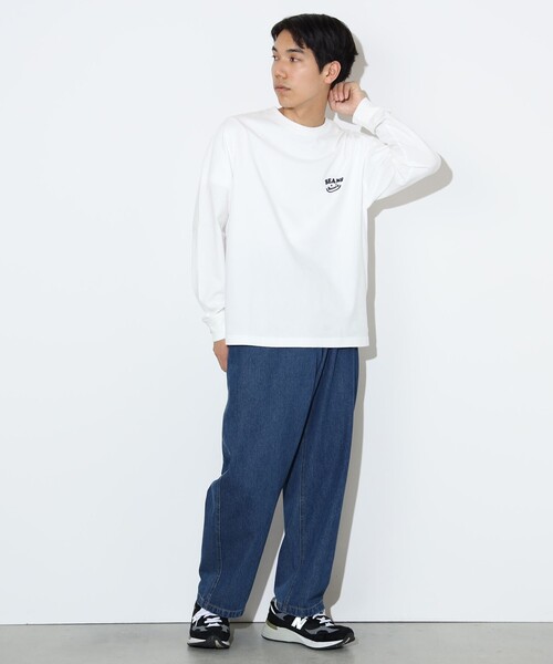 BEAMS HEART（ビームスハート）の「【ユニセックス】スマイルロゴ ワンポイント ロングスリーブ（Tシャツ/カットソー・メンズ・ホワイト/ネイビー・S/M/L/XL）」の3枚目の写真