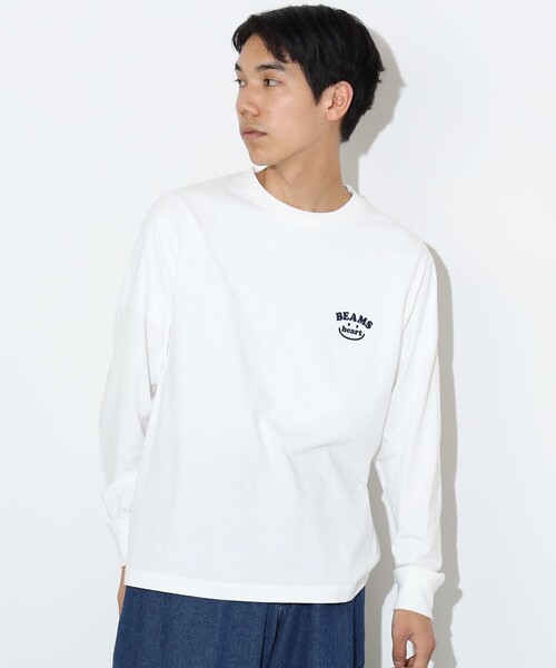 BEAMS HEART（ビームスハート）の「【ユニセックス】スマイルロゴ ワンポイント ロングスリーブ（Tシャツ/カットソー・メンズ・ホワイト/ネイビー・S/M/L/XL）」の5枚目の写真