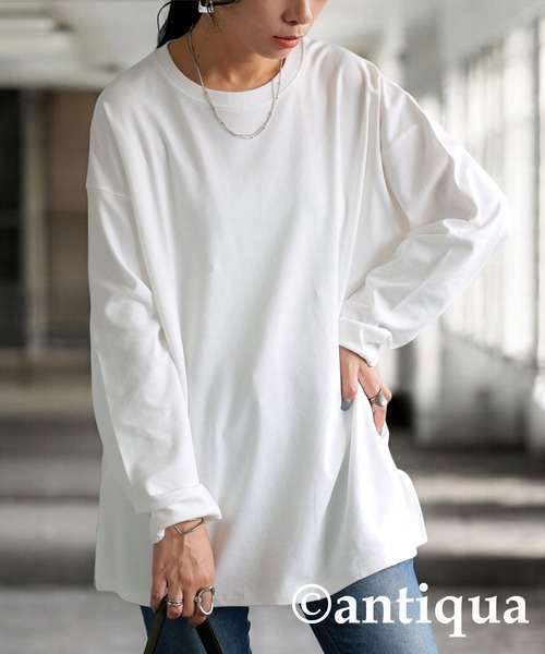 antiqua（アンティカ）の「コンパクトスムースロンT（Tシャツ/カットソー・レディース・カーキ/ブラック/ホワイト/ブルー・R/P）」の2枚目の写真
