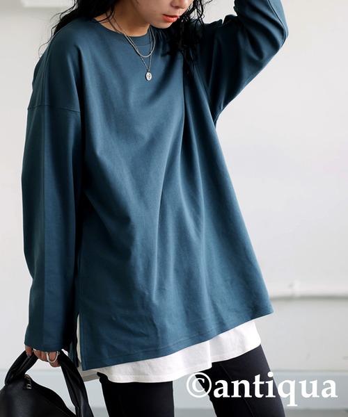 antiqua（アンティカ）の「コンパクトスムースロンT（Tシャツ/カットソー・レディース・カーキ/ブラック/ホワイト/ブルー・R/P）」の4枚目の写真