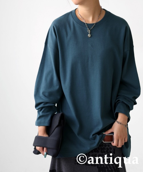 antiqua（アンティカ）の「コンパクトスムースロンT（Tシャツ/カットソー・レディース・カーキ/ブラック/ホワイト/ブルー・R/P）」の8枚目の写真