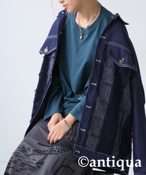 antiqua（アンティカ）の「コンパクトスムースロンT（Tシャツ/カットソー・レディース・カーキ/ブラック/ホワイト/ブルー・R/P）」の10枚目の写真