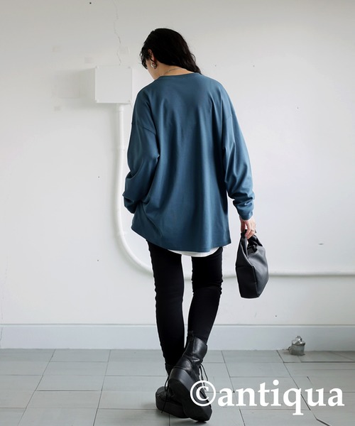 antiqua（アンティカ）の「コンパクトスムースロンT（Tシャツ/カットソー・レディース・カーキ/ブラック/ホワイト/ブルー・R/P）」の5枚目の写真