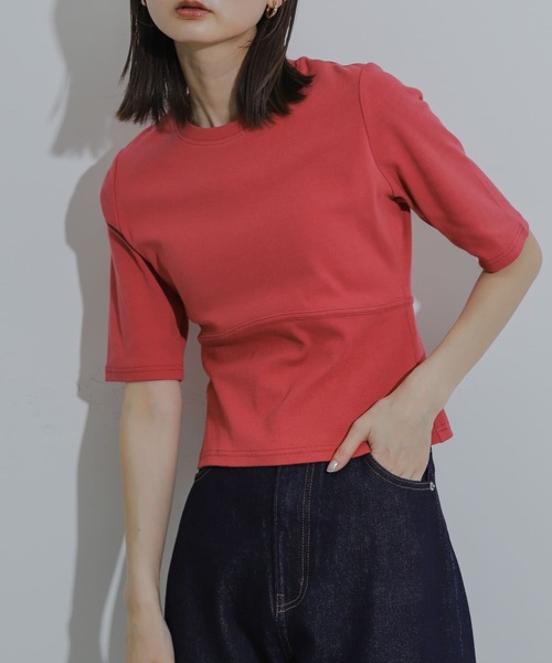 SENSE OF PLACE by URBAN RESEARCH(センスオブプレイスバイアーバンリサーチ)の「ウエストリブコンパクトトップ(Tシャツ/カットソー・レディース・アイボリー/ブラック/ライトグレー/レッド・ONE)」の1枚目の写真