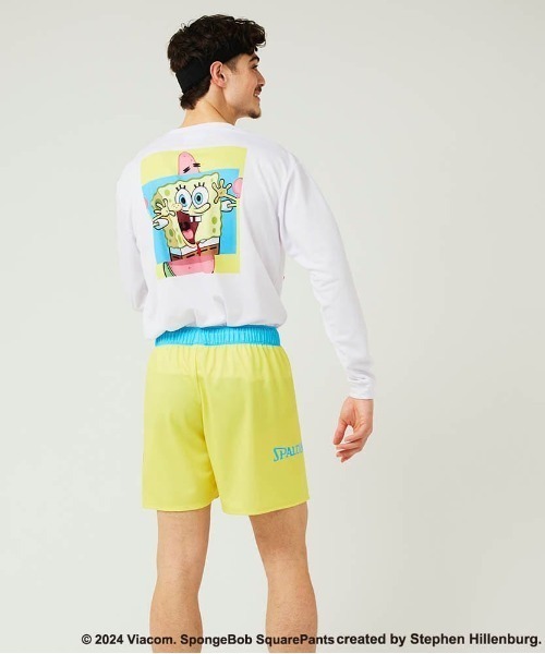 SPALDING（スポルディング）の「【SPALDING/スポルディング】ロングスリーブTシャツ スポンジ・ボブ ビッグフェイス/UVカット吸水速乾長袖ロンT（Tシャツ/カットソー・メンズ・ホワイト/ブルー・MEDIUM/LARGE）」の3枚目の写真