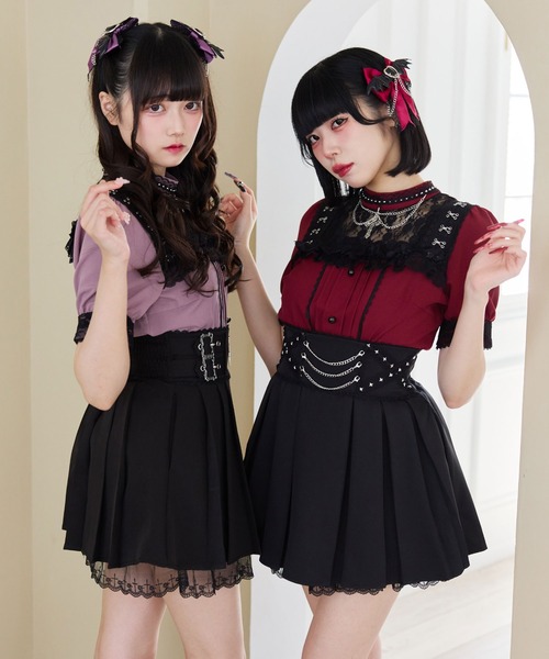 DearMyLove（ディアマイラブ）の「チェーンクロスレースフリルスカート（スカート・レディース・ブラック/パープル/ボルドー・3L/LL/LARGE/MEDIUM/SMALL）」の5枚目の写真