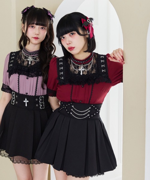 DearMyLove（ディアマイラブ）の「チェーンクロスレースフリルスカート（スカート・レディース・ブラック/パープル/ボルドー・3L/LL/LARGE/MEDIUM/SMALL）」の6枚目の写真