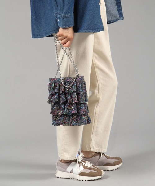 GLOBAL WORK（グローバルワーク）の「キラキラフリルポシェット/135702（ハンドバッグ・レディース・ブラック/シルバー/パープル・ONE SIZE）」の4枚目の写真