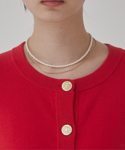 セール】金ボタン / ゴールドボタン クルーネック ニットカーディガン