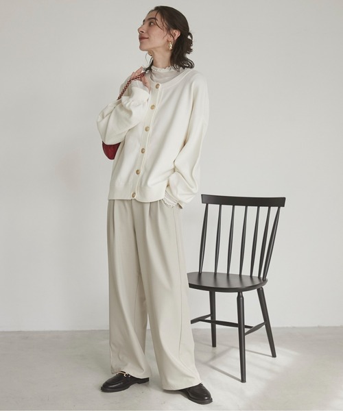 セール】金ボタン / ゴールドボタン クルーネック ニット