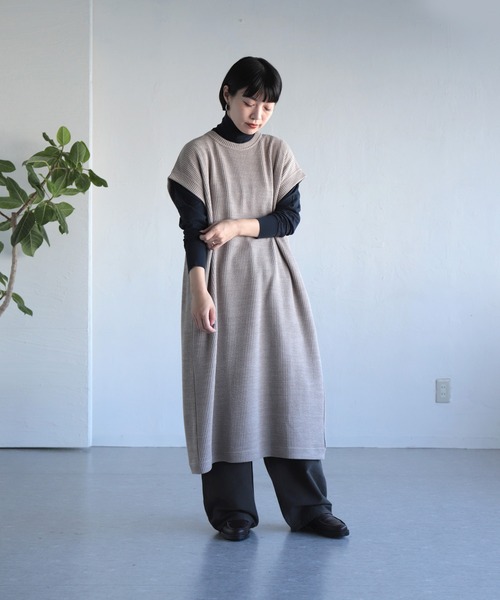 【セール】[ OWLEYE by domingo / アウルアイ ] リブニット ロングベスト（ワンピース）｜OWLEYE by domingo（アウルアイ バイドミンゴ）