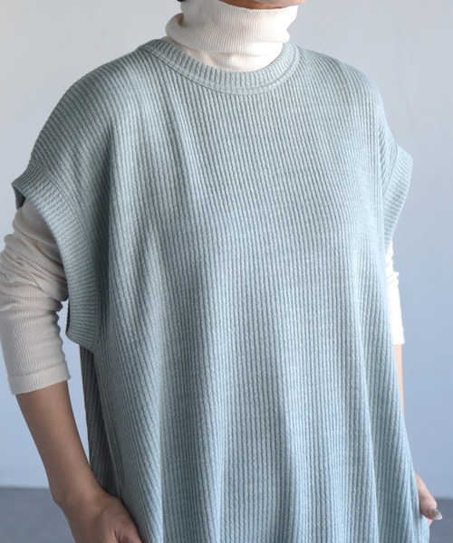 OWLEYE by domingo（アウルアイ バイドミンゴ）の「[ OWLEYE by domingo / アウルアイ ] リブニット ロングベスト（ワンピース・レディース・グレイッシュベージュ/ミント/ライトグレー・FREE）」の16枚目の写真