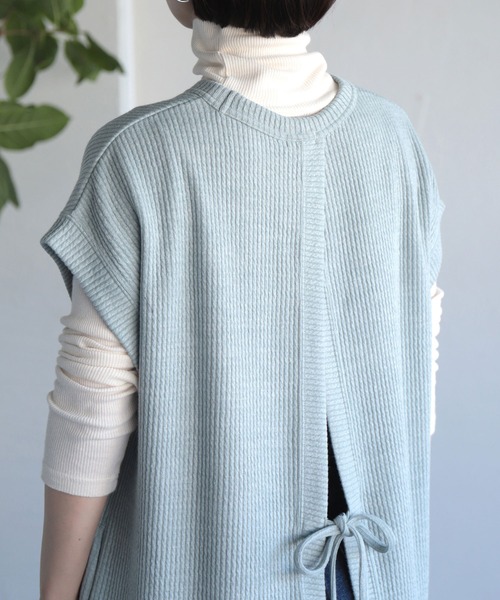 OWLEYE by domingo（アウルアイ バイドミンゴ）の「[ OWLEYE by domingo / アウルアイ ] リブニット ロングベスト（ワンピース・レディース・グレイッシュベージュ/ミント/ライトグレー・FREE）」の18枚目の写真