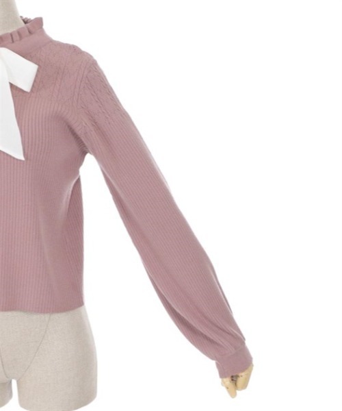 axes femme POETIQUE（アクシーズファムポエティック）の「リボン付ニットプルオーバー（ニット/セーター・レディース・ピンク/ブラック/キナリ・MEDIUM）」の15枚目の写真