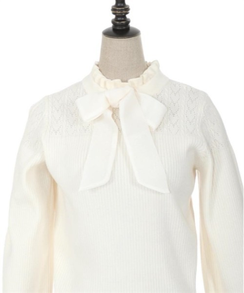 axes femme POETIQUE（アクシーズファムポエティック）の「リボン付ニットプルオーバー（ニット/セーター・レディース・ピンク/ブラック/キナリ・MEDIUM）」の19枚目の写真