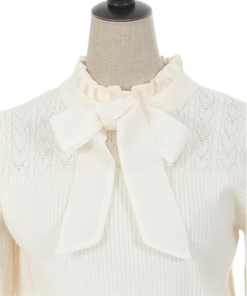 【極美品】22年　フォクシー　アディアム　フード付きプルオーバー　リボン　ニット 極美品】22年 フォクシー アディアム フード付きプルオーバー リボン