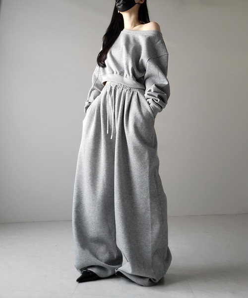 セットアップ 】ワンショルダーショートスウェットトップス ＋