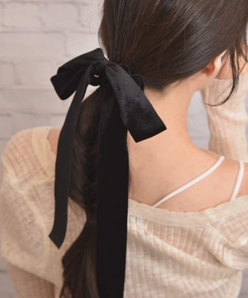 VIBGYOR Women(ヴィブジョー ウィメン)の「【float】ベロア ロング リボン シュシュ(シュシュ・レディース・ブラック・FREE)」の7枚目の写真