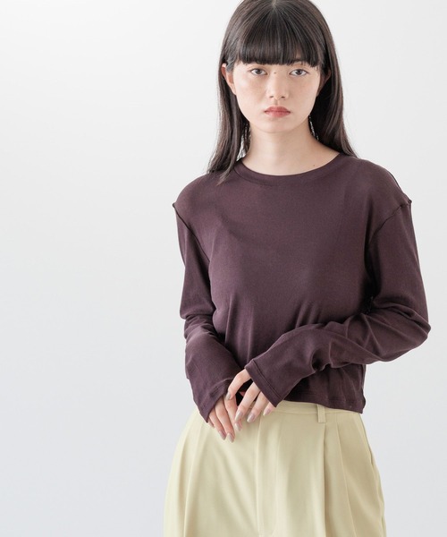 yuw(ユウ)の「シアーテレコクロップドロングスリーブ 242275(Tシャツ/カットソー・レディース・ブラック/ブラウン/ホワイト・LARGE/MEDIUM)」の2枚目の写真
