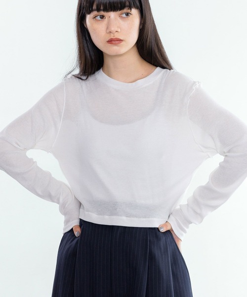 yuw(ユウ)の「シアーテレコクロップドロングスリーブ 242275(Tシャツ/カットソー・レディース・ブラック/ブラウン/ホワイト・LARGE/MEDIUM)」の3枚目の写真