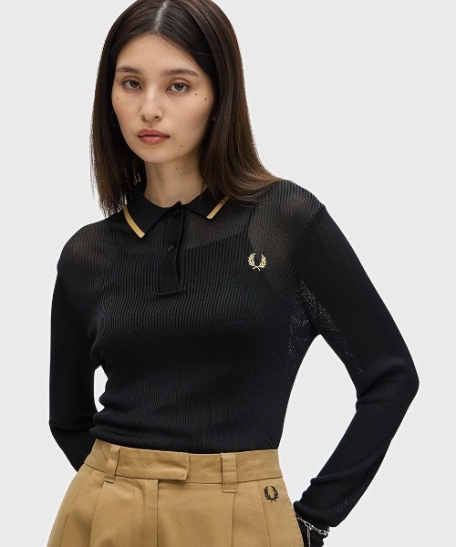 【本日出品終了します】FRED PERRY/フレッドペリー　リブニットポロシャツ セール】Ribbed Knitted Shirt／リブニットポロシャツ