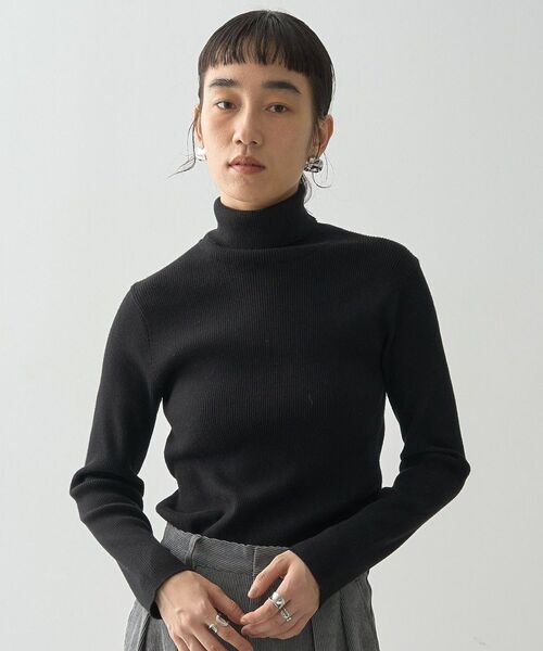 ◉SONO◉チアフルハイブリッドニットプルオーバー BLACK 切り替えシアーハイネックニットプルオーバー/日本製(ニット