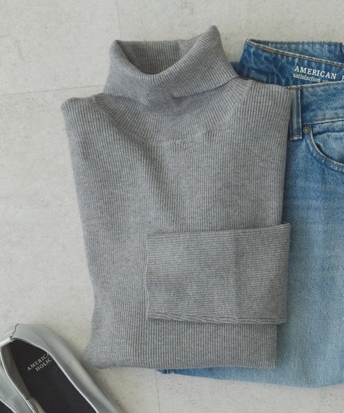 AMERICAN HOLIC（アメリカンホリック）の「バイパチリブタートルネックニットプルオーバー（ニット/セーター・レディース・杢グレー/ホワイト系その他4/アイボリー/ブラック/レッド/ブラウン・M/L）」の4枚目の写真