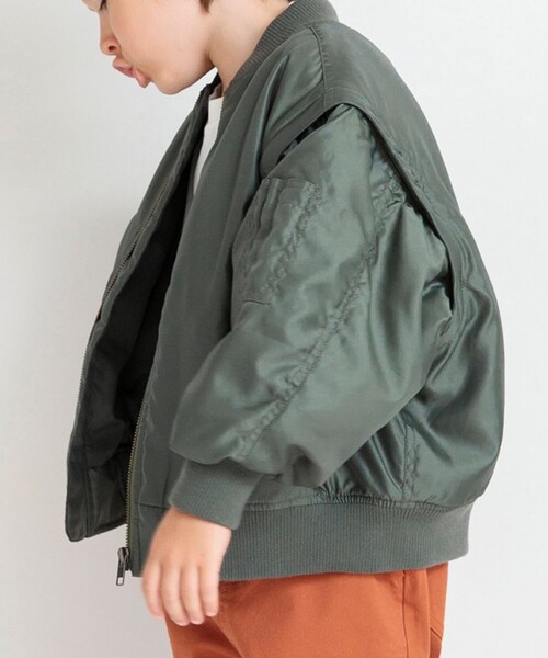 BRANSHES(ブランシェス)の「【2WAY】スリーブ切替MA-1ブルゾン(ブルゾン・キッズ・カーキオリーブ/ライトベージュ・120/130/90/150/140/100/110)」の16枚目の写真