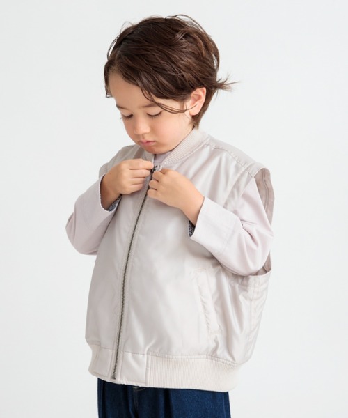 BRANSHES(ブランシェス)の「【2WAY】スリーブ切替MA-1ブルゾン(ブルゾン・キッズ・カーキオリーブ/ライトベージュ・120/130/90/150/140/100/110)」の3枚目の写真
