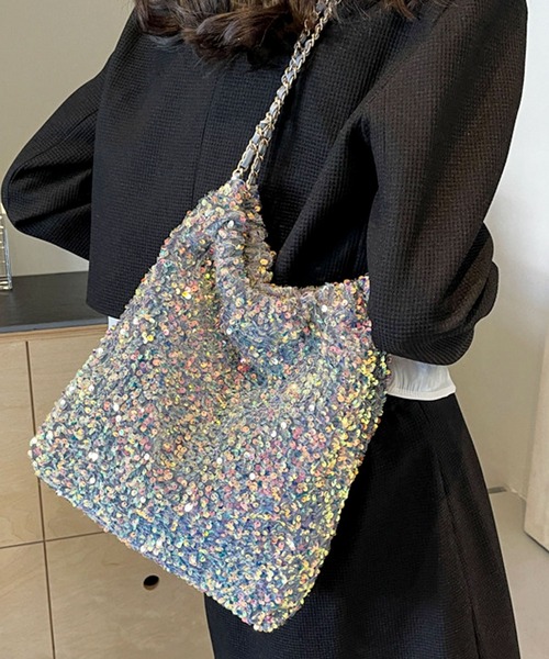 florist(フローリスト)の「グロッシースパンコール×チェーンショルダーバッグ(ショルダーバッグ・レディース・ブルーグレー/ブラック/シルバー/ホワイト・FREE)」の8枚目の写真
