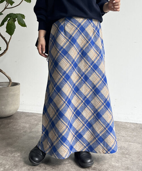 CPCM（シーピーシーエム）の「起毛チェックロングスカート（スカート・レディース・アイボリー/ブラック/グリーン/ネイビー・FREE）」の2枚目の写真