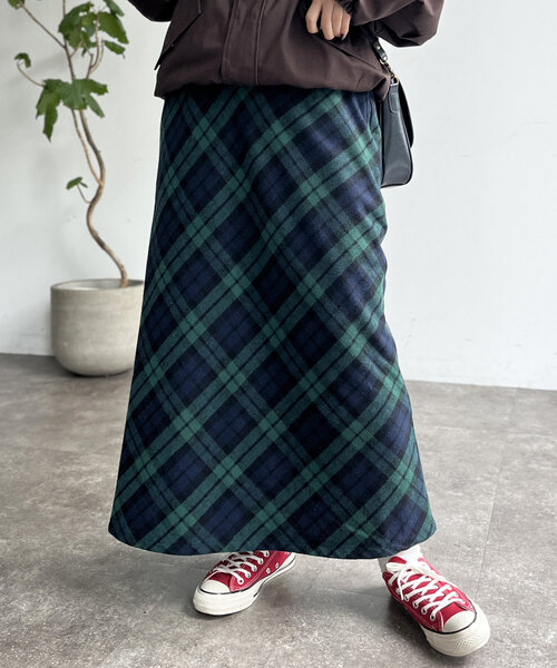 CPCM（シーピーシーエム）の「起毛チェックロングスカート（スカート・レディース・アイボリー/ブラック/グリーン/ネイビー・FREE）」の3枚目の写真