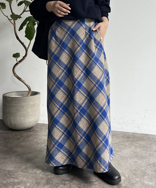 CPCM（シーピーシーエム）の「起毛チェックロングスカート（スカート・レディース・アイボリー/ブラック/グリーン/ネイビー・FREE）」の8枚目の写真