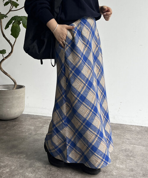 CPCM（シーピーシーエム）の「起毛チェックロングスカート（スカート・レディース・アイボリー/ブラック/グリーン/ネイビー・FREE）」の9枚目の写真