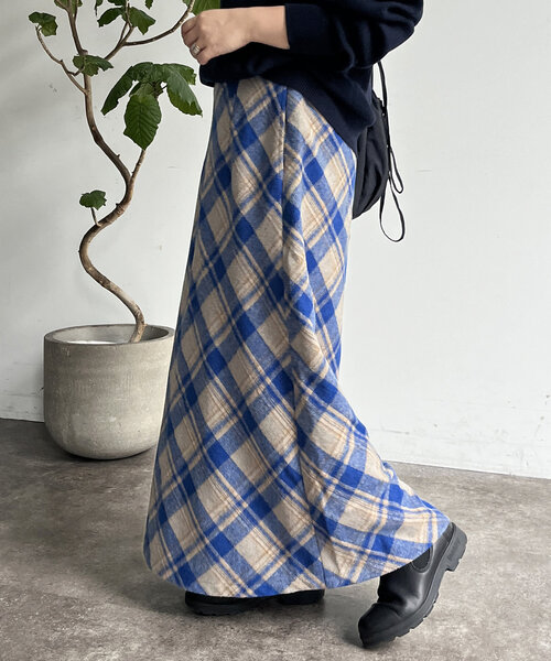CPCM（シーピーシーエム）の「起毛チェックロングスカート（スカート・レディース・アイボリー/ブラック/グリーン/ネイビー・FREE）」の10枚目の写真