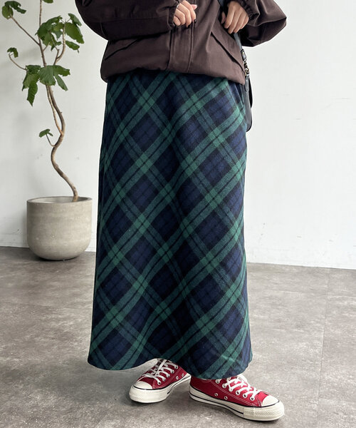 CPCM（シーピーシーエム）の「起毛チェックロングスカート（スカート・レディース・アイボリー/ブラック/グリーン/ネイビー・FREE）」の15枚目の写真