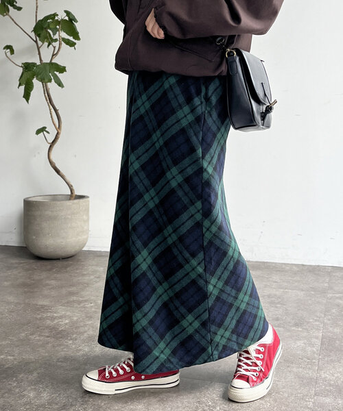 CPCM（シーピーシーエム）の「起毛チェックロングスカート（スカート・レディース・アイボリー/ブラック/グリーン/ネイビー・FREE）」の16枚目の写真