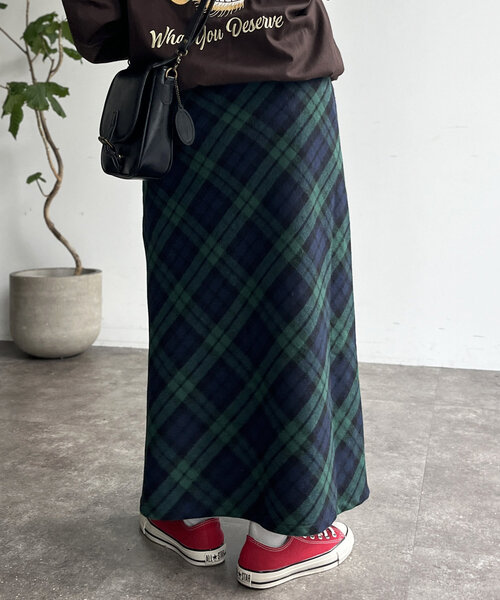 CPCM（シーピーシーエム）の「起毛チェックロングスカート（スカート・レディース・アイボリー/ブラック/グリーン/ネイビー・FREE）」の17枚目の写真
