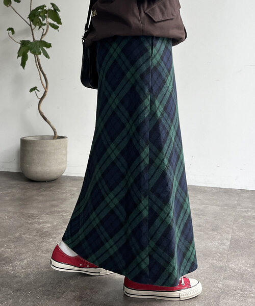 CPCM（シーピーシーエム）の「起毛チェックロングスカート（スカート・レディース・アイボリー/ブラック/グリーン/ネイビー・FREE）」の18枚目の写真