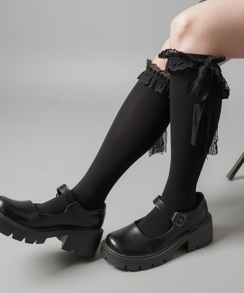 リボンレースデザイン シアーハイソックス（ソックス/靴下